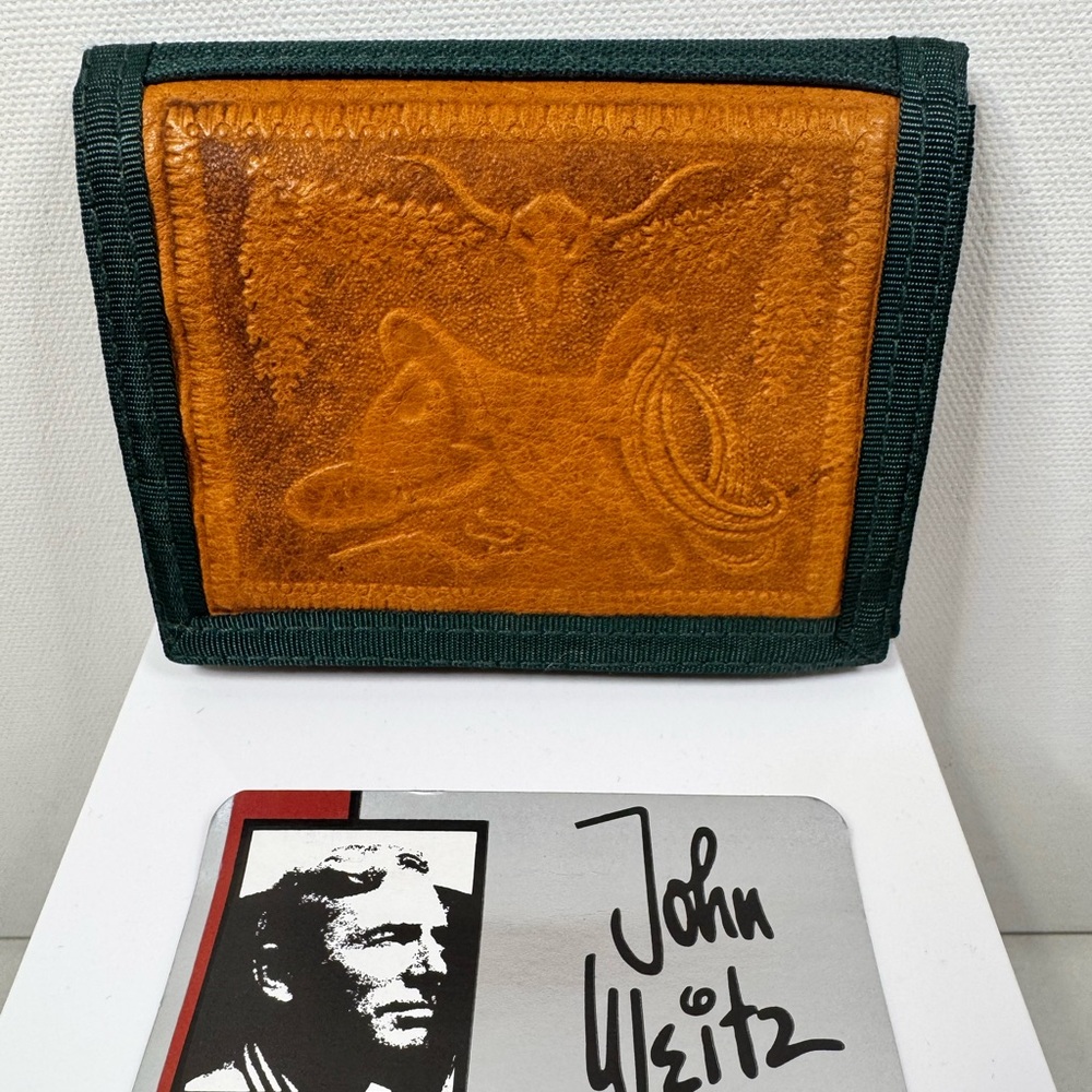NWT JOHN WEITZ Leather Panel Collection Trifold Cowboy Wallet GREEN/ 3.5” x 4.5”